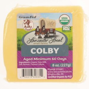 Lancaster Local Raw Organic Colby Cheese | From 100% Grass Fed A2/A2 Milk | 8 oz