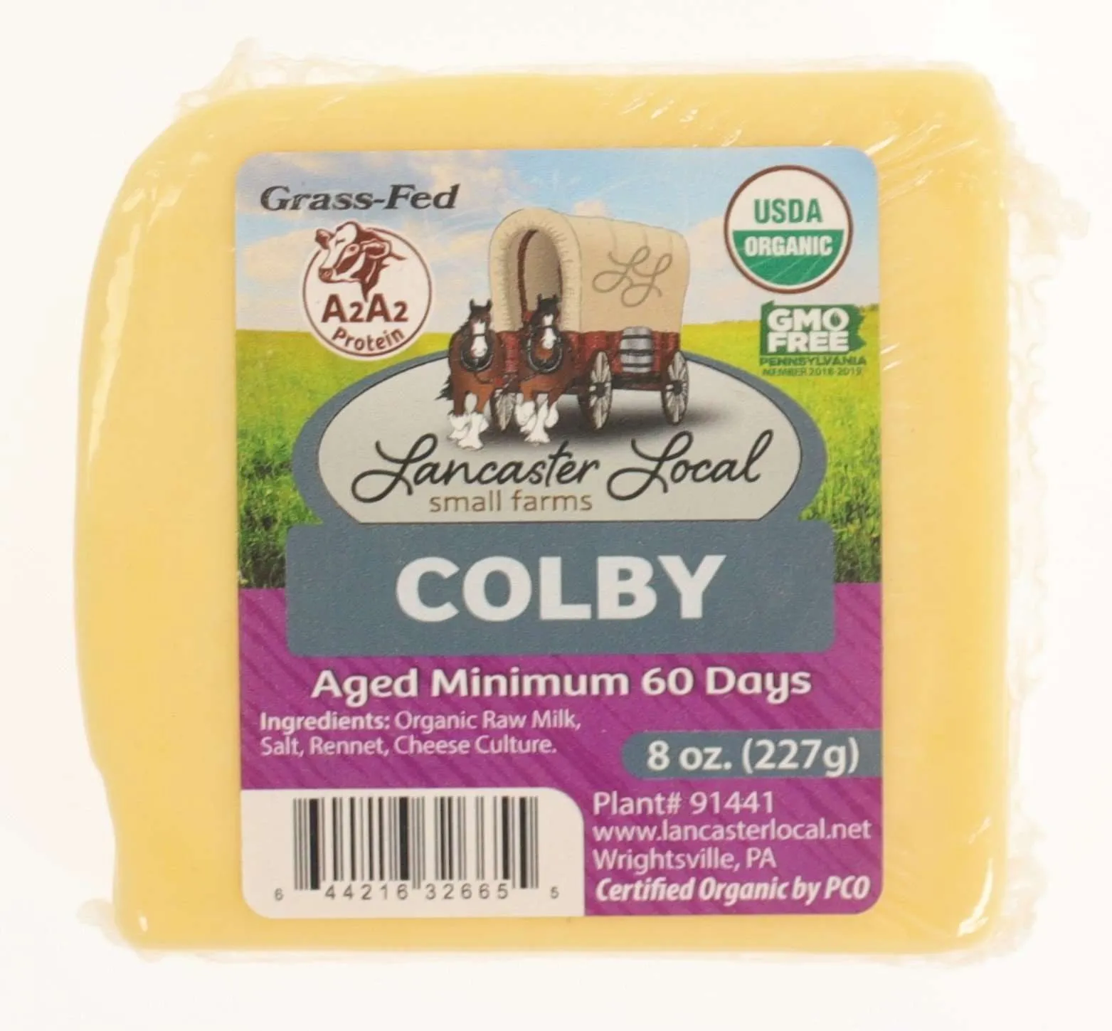 Lancaster Local Raw Organic Colby Cheese | From 100% Grass Fed A2/A2 Milk | 8 oz