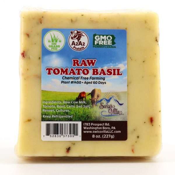 Raw Tomato Basil Cow Cheese | From 100% Grass Fed A2/A2 Milk | 8 oz