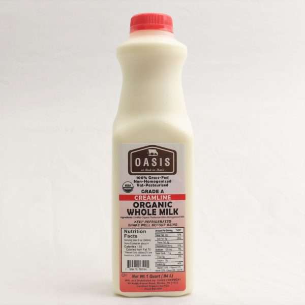 Oasis Cream Line Organic Whole Milk | From 100% Grass Fed Milk Non-Homogenized | 1 quart