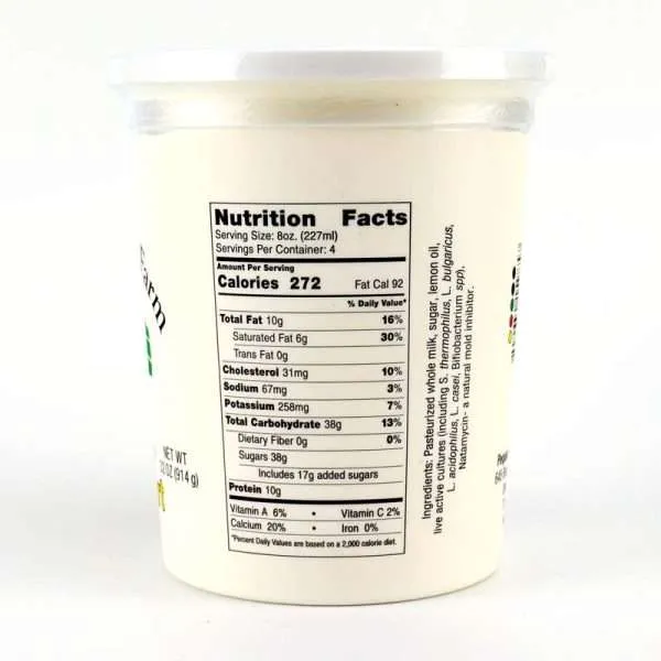 Lemon Yogurt  | From Grass Fed Jersey Whole Milk | 32 oz - Image 3
