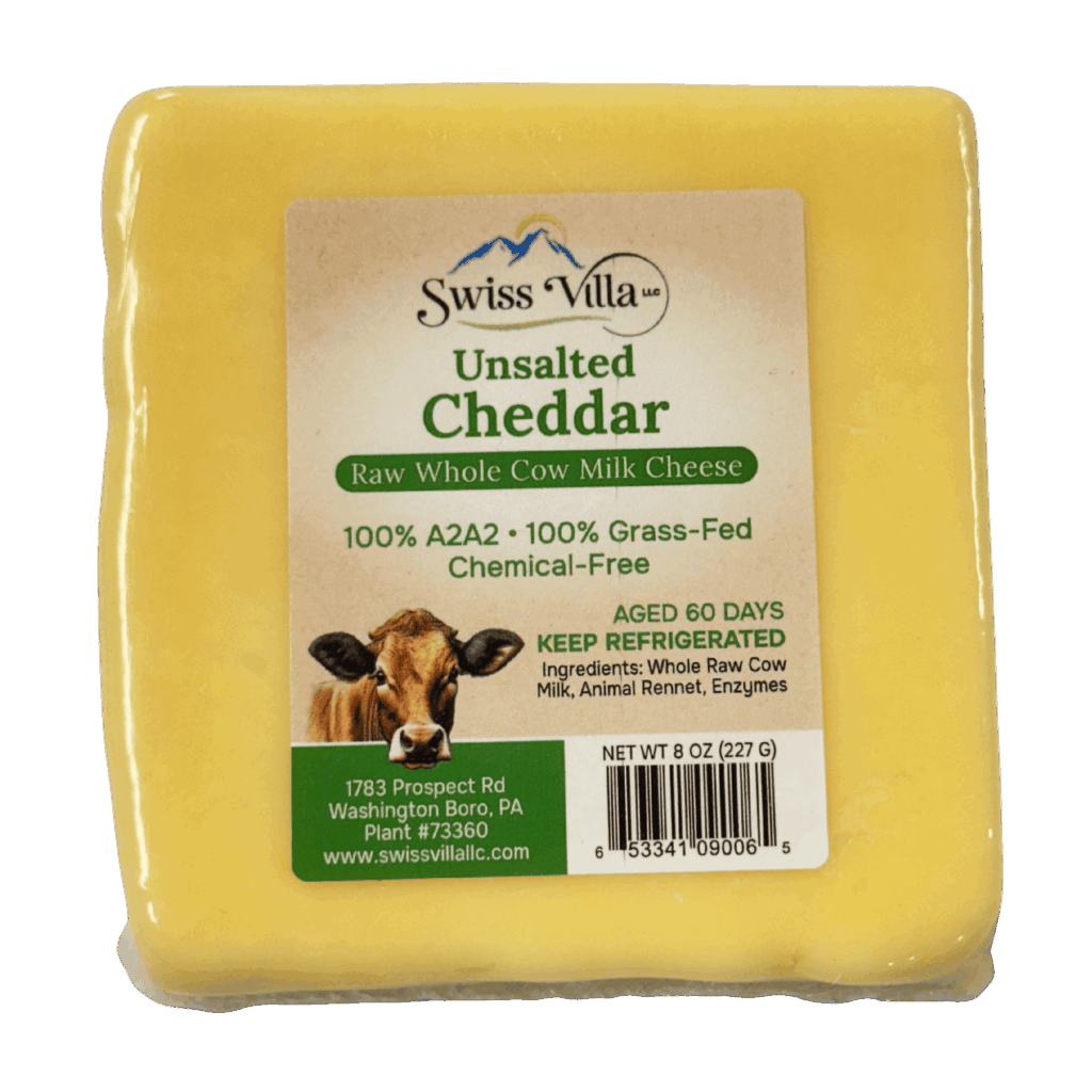 100% Grass Fed A2/A2 Milk Raw Unsalted Cheddar Cow Cheese | 8 oz