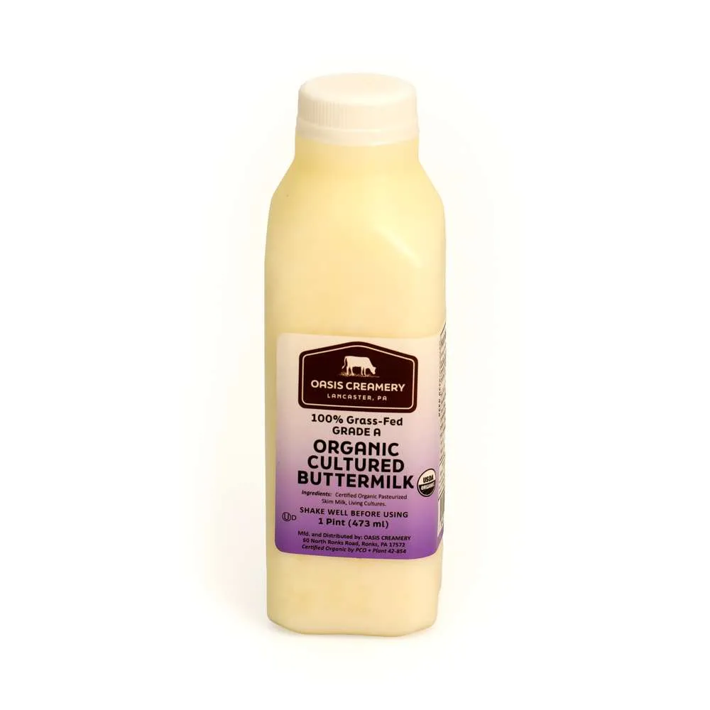 Organic Cultured Buttermilk Non Fat 100% Grass Fed | 1 Pint | Oasis Creamery