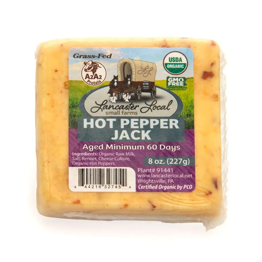 Lancaster Local Raw Organic Hot Pepper Jack Cheese | 100% Grass Fed | 8 oz.