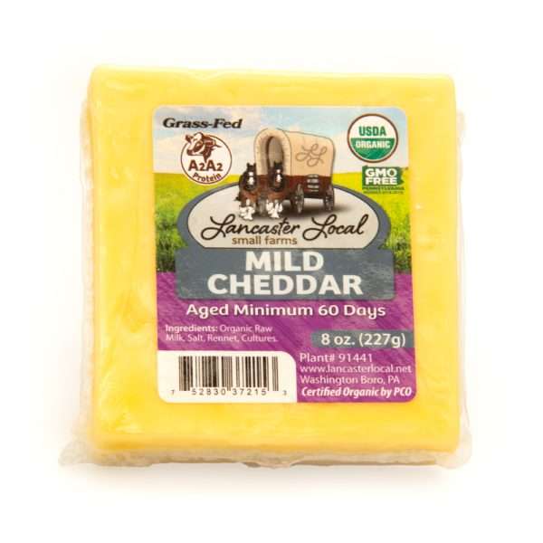 Lancaster Local Raw Organic Mild Cheddar Cheese | From 100% Grass Fed A2/A2 Milk | 8 oz