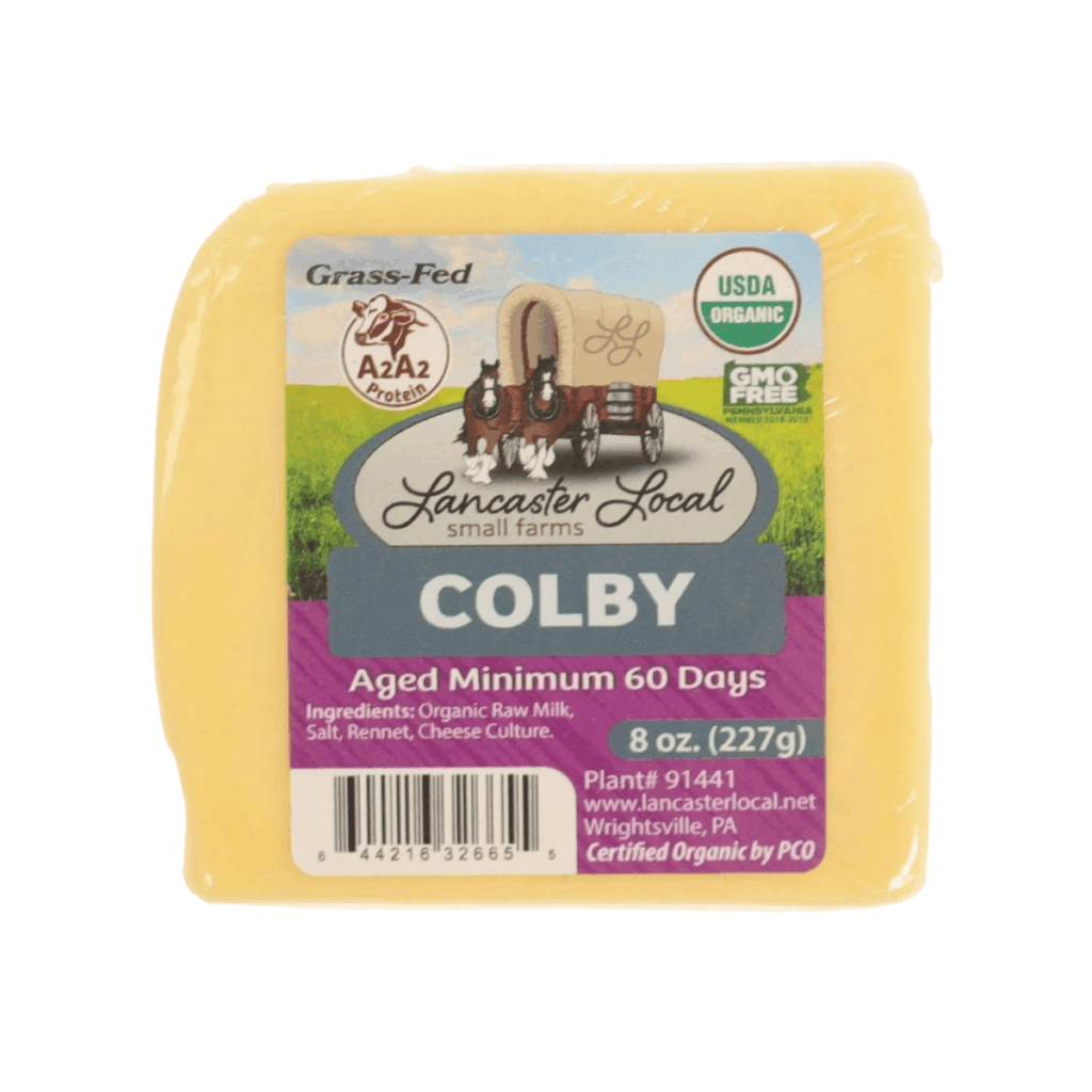 Lancaster Local Raw Organic Colby Cheese | From 100% Grass Fed A2/A2 Milk | 8 oz