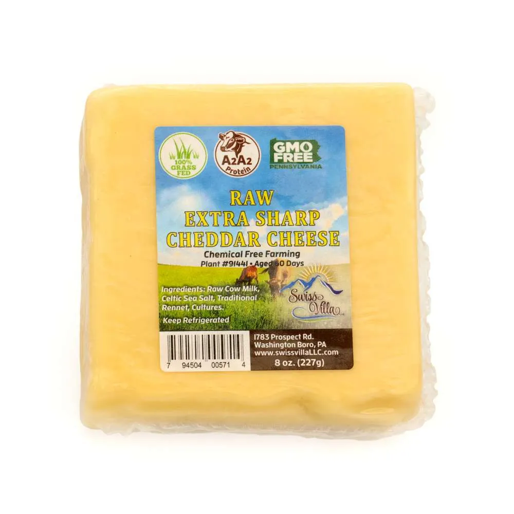 100% Grass Fed A2/A2 Raw Extra Sharp Cheddar Cheese | 8 oz