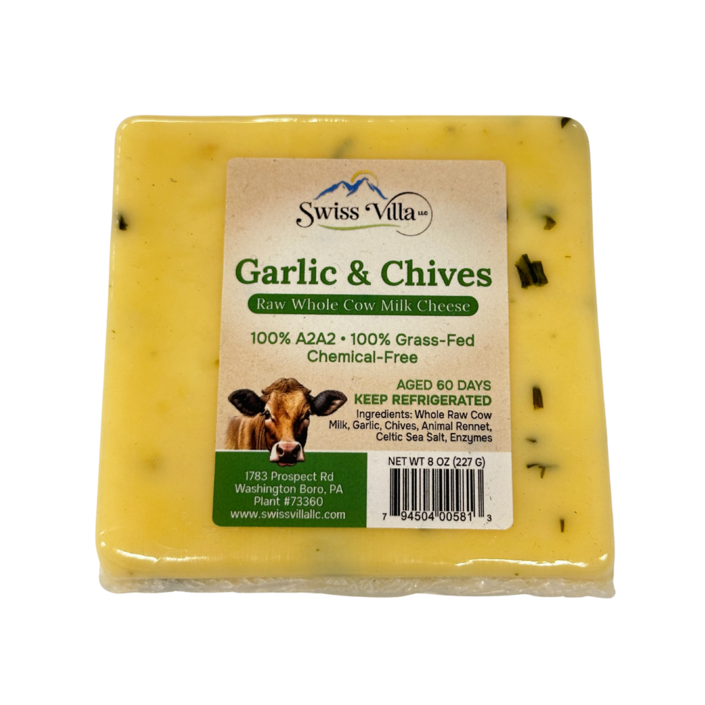 Raw Garlic & Chives Cheddar Cow Cheese | From 100% Grass Fed A2/A2 Milk | 8 oz