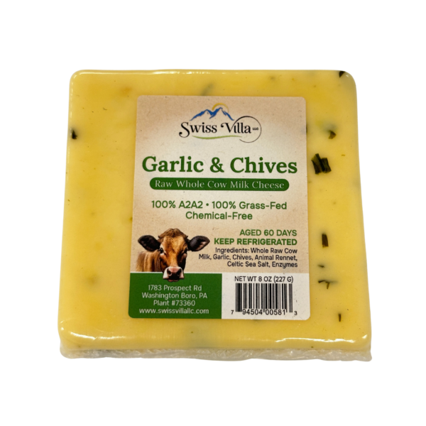 Raw Garlic & Chives Cheddar Cow Cheese | From 100% Grass Fed A2/A2 Milk | 8 oz