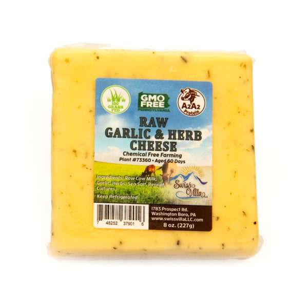 Raw Garlic & Herb Cheddar Cow Cheese | From 100% Grass Fed A2/A2 Milk | 8 oz