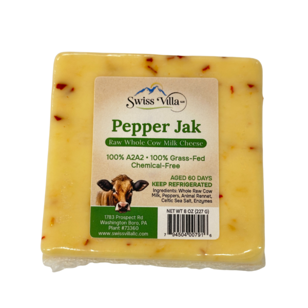 Raw Pepper Jack Cow Cheese | From 100% Grass Fed A2/A2 Milk | 8 oz