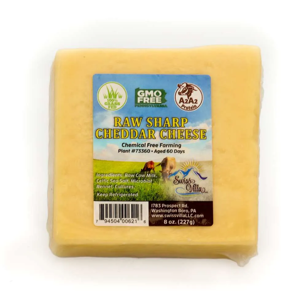 100% Grass Fed A2/A2 Raw Sharp Cheddar Cheese | 8 oz