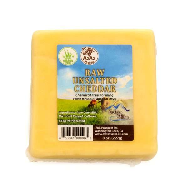 Raw Unsalted Cheddar Cow Cheese | From 100% Grass Fed A2/A2 Milk | 8 oz