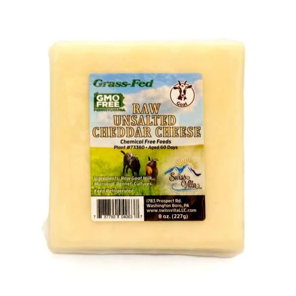 Raw Unsalted Cheddar Goat Cheese | From Grass Fed Milk | 8 oz