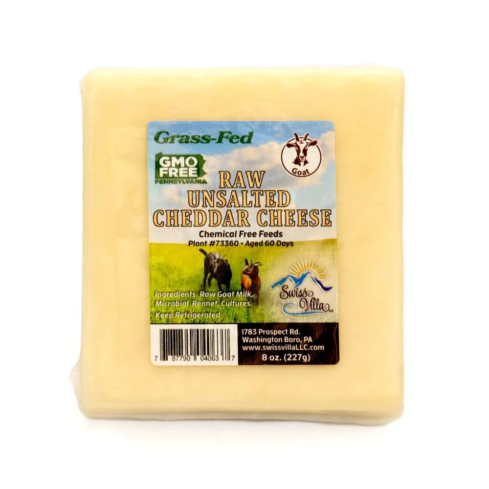 Grass Fed Raw Unsalted Cheddar Goat Cheese | 8 oz