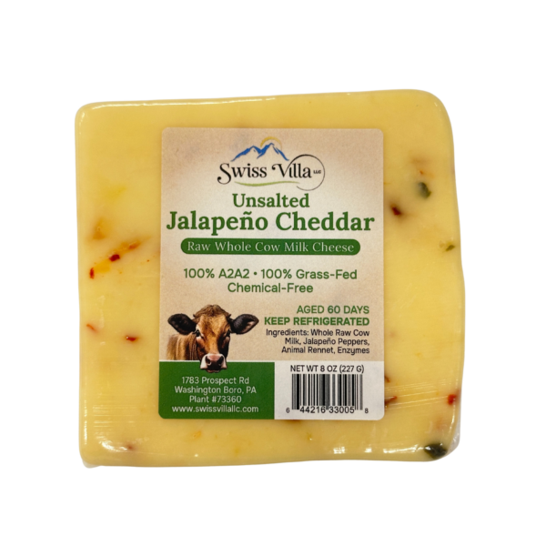 Raw Unsalted Jalapeno Cheddar Cheese | From 100% Grass Fed A2/A2 Milk | 8 oz